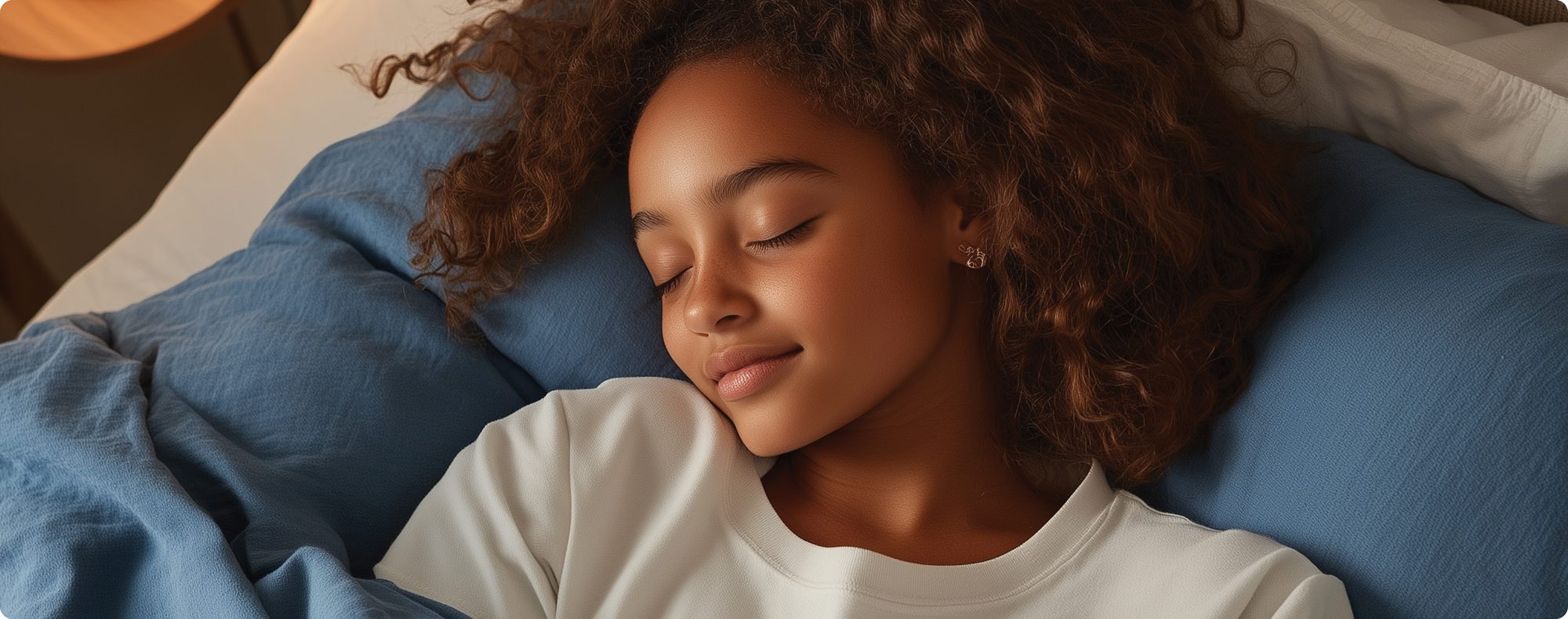 A child sleeping dry on a CozyKids bed pad