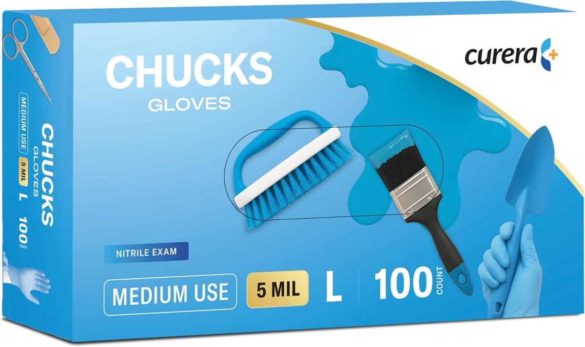 Curera Chucks Disposable Nitrile Gloves, Large, 100-Count