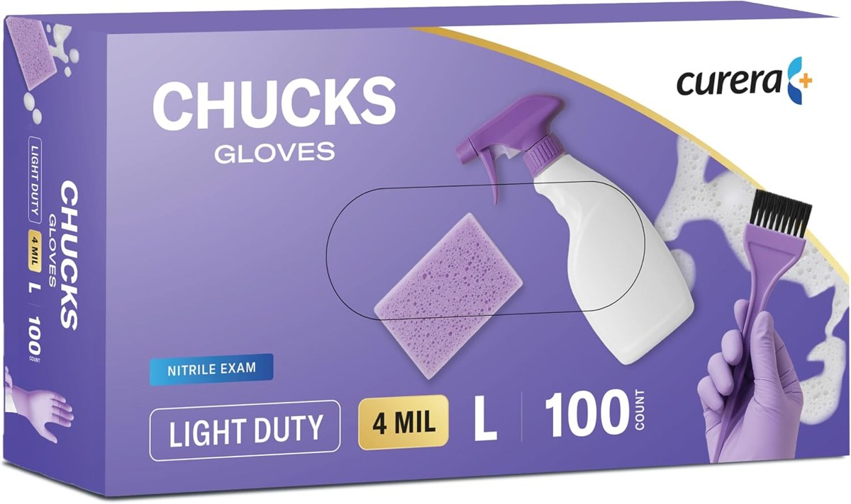 Curera Chucks Household Disposable Nitrile Gloves, Large, 100-Count