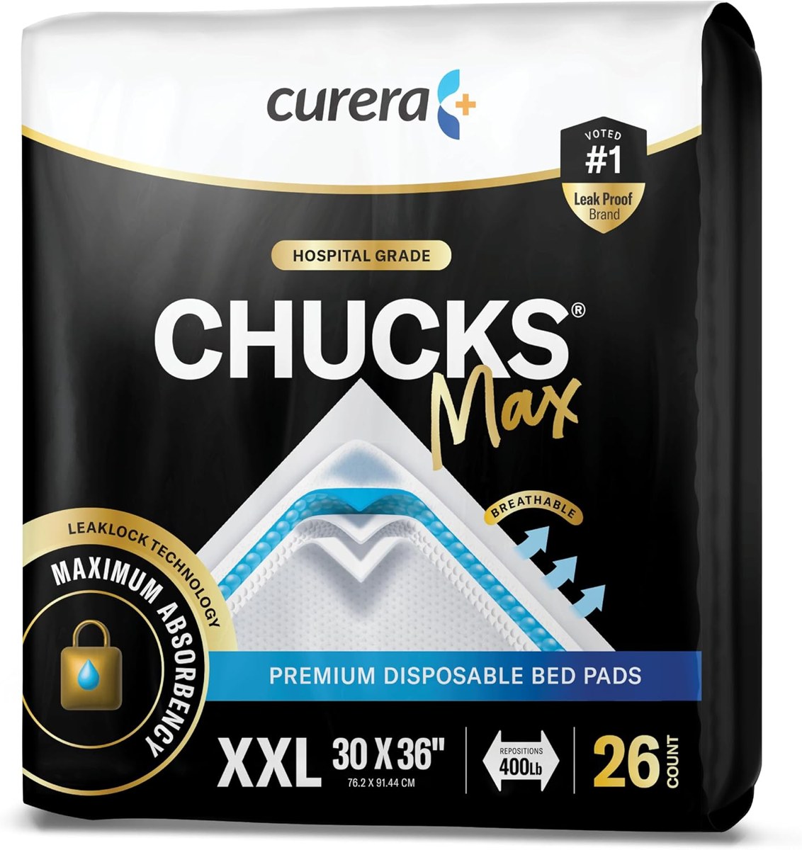 Curera Chucks MAX Hospital Bed Pads 30x36, 26-Pack