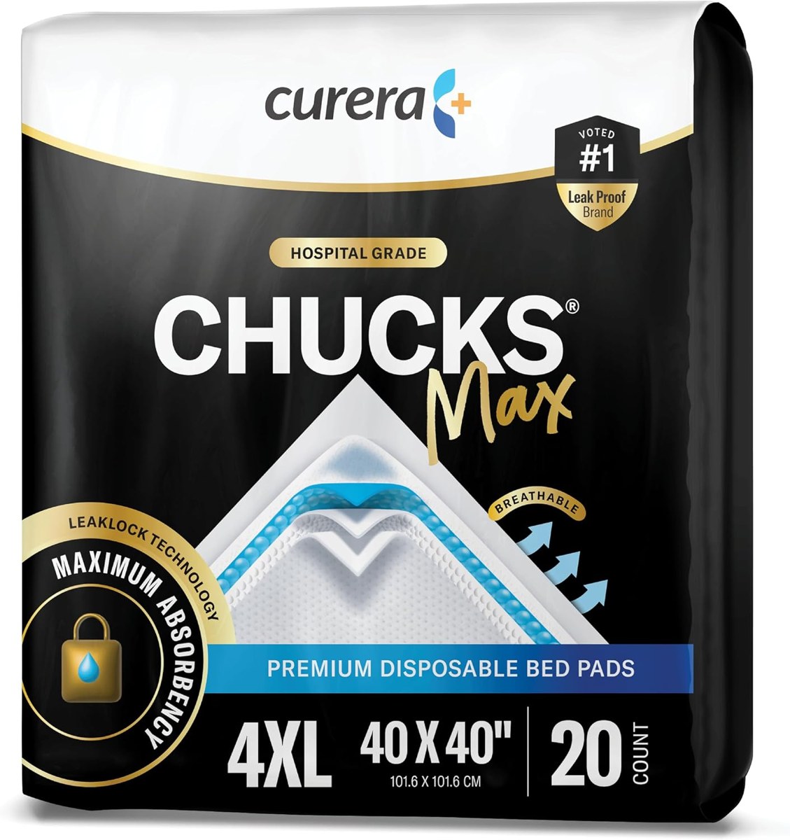 Curera Chucks MAX Hospital Bed Pads 40x40, 20-Pack