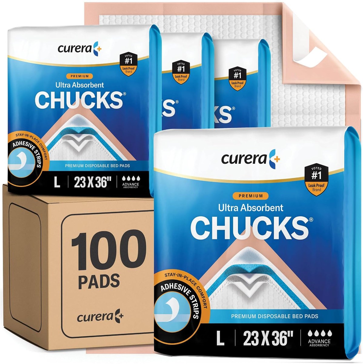Curera Chucks Premium Disposable Underpads 23x36, 100-Pack