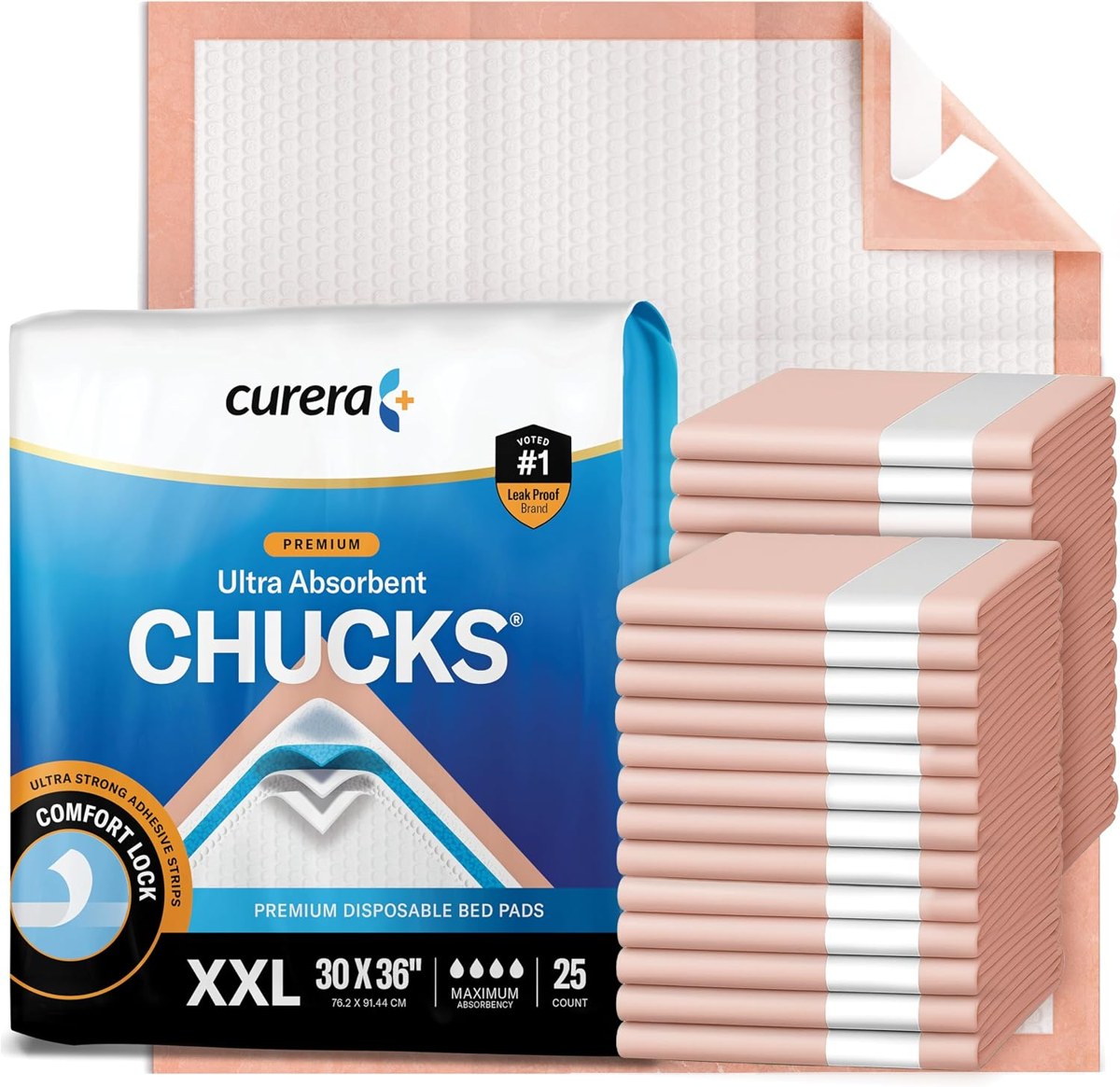 Curera Chucks Premium Disposable Underpads 30x36, 25-Pack