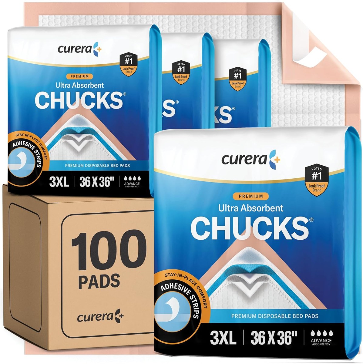 Curera Chucks Premium Disposable Underpads 36x36, 100-Pack